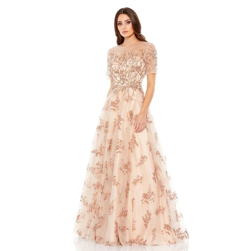 Mac Duggal Dress 79317 Champagne Embellished Illusion Gown NWT - Picture 1 of 16
